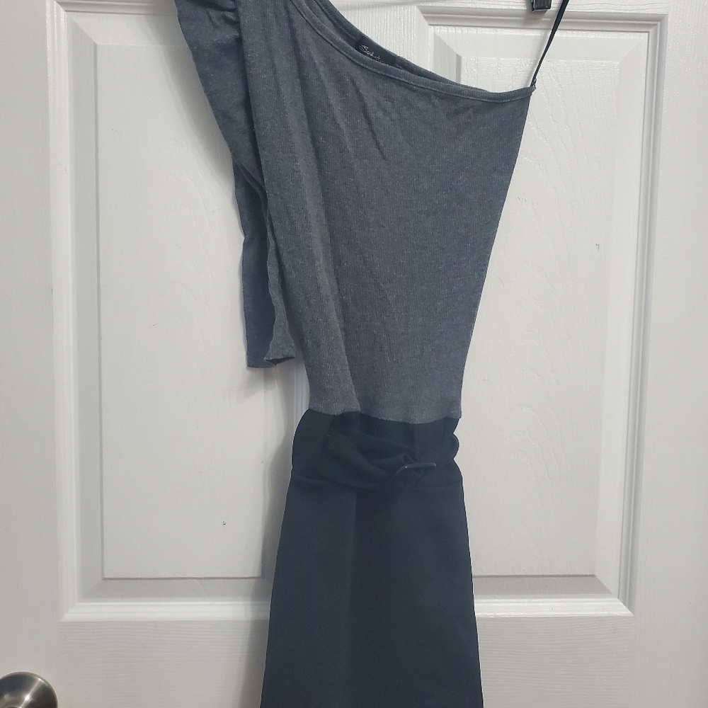 Seductions - Gray and Black One-Shoulder Dress - SIZE M